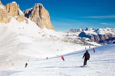 Skiers on a Piste stock image. Image of peak, italy, scenics - 25496157