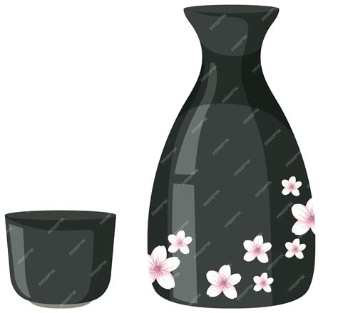 Premium Vector | Japanese sake bottle and cup vector