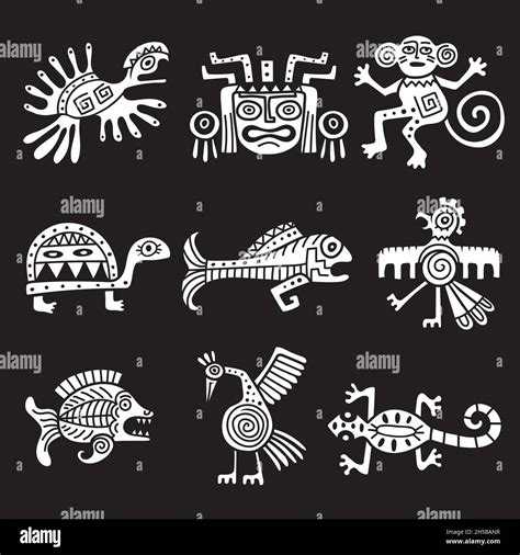 Ancient mexican symbol. Aztec tribal traditional symbols ornamental ...