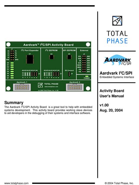 TOTAL PHASE AARDVARK I2C/SPI USER MANUAL Pdf Download | ManualsLib