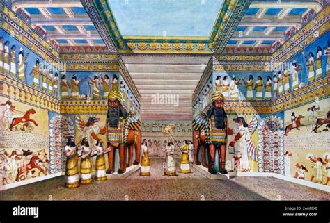 Painting depicting the interior of an Assyrian King's Palace Stock ...