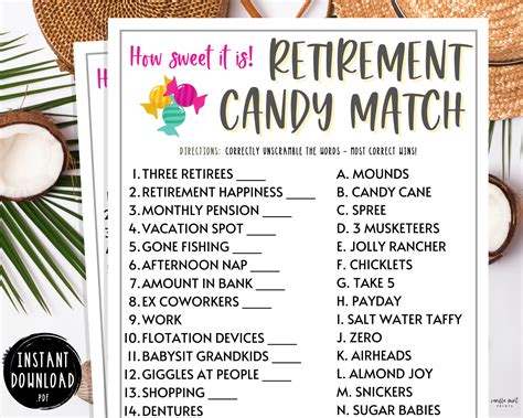 Retirement Party Games Retirement Candy Match Fun - Etsy Israel