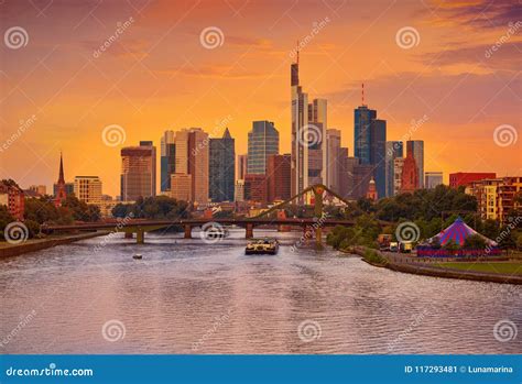 Frankfurt Skyline at Sunset in Germany Stock Image - Image of landmark ...