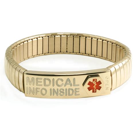 Gold Medic Alert Stretch Bracelet with up to 300 Letters printed onto ...