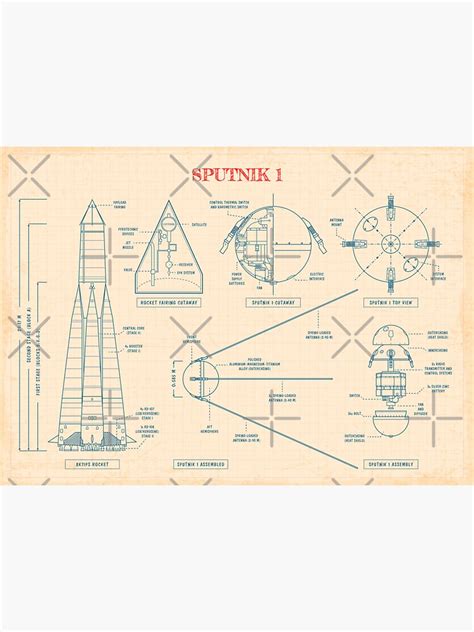 "Sputnik Blueprint (Paper color version)" Sticker by BGALAXY | Redbubble