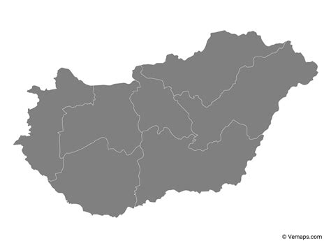 Grey Map of Hungary with Regions | Free Vector Maps