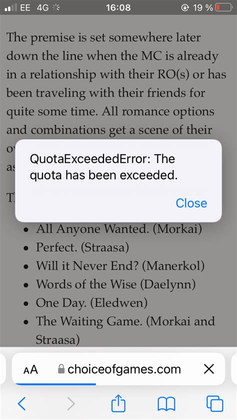 Quota has been exceeded error - General - Choice of Games Forum