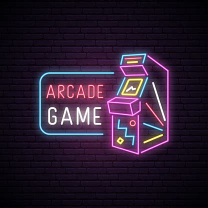 Neon Sign Of Arcade Game Machine Neon Entertainment Emblem Bright ...