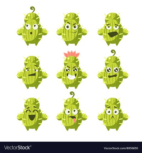 Cartoon Cactus Emoji Set Royalty Free Vector Image