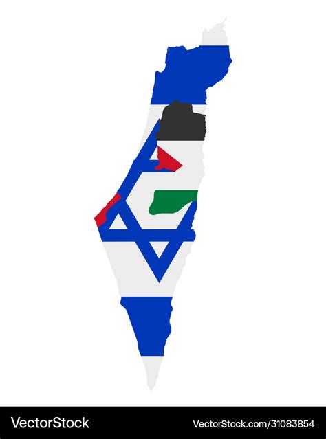 Flag in map israel and palestine Royalty Free Vector Image