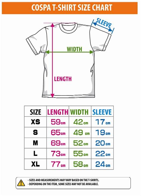 T-Shirt Size Chart in sri lanka