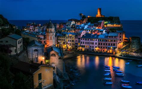 Download Italy Coast Light Village House Night Man Made Vernazza HD ...