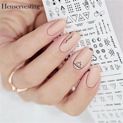 2 Sheet/Set Nail Sticker Decals Waterproof Art Letter Geometry Simple ...