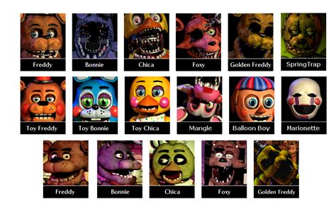 Fnaf All animatronics charakters by AntiL5407 on DeviantArt