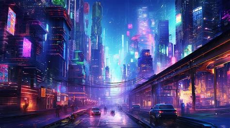 Cyberpunk city digital art illustration | Premium AI-generated image