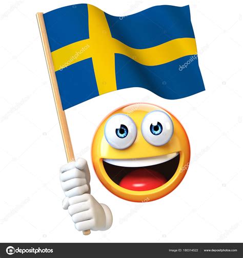 Emoji Holding Swedish Flag Emoticon Waving National Flag Sweden ...