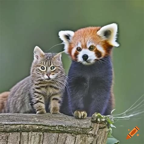 Cat and red panda sitting together on Craiyon