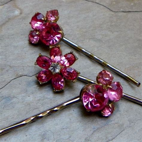 Decorative Hair Pins Bridal Jewelry 1950's Pink by WillowBloom