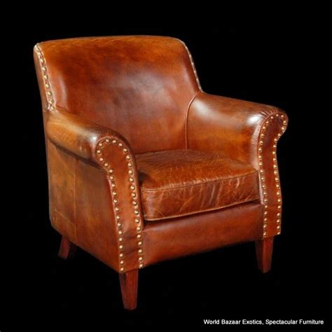 34" Wide club chair vintage brown cigar Italian leather comfort ...