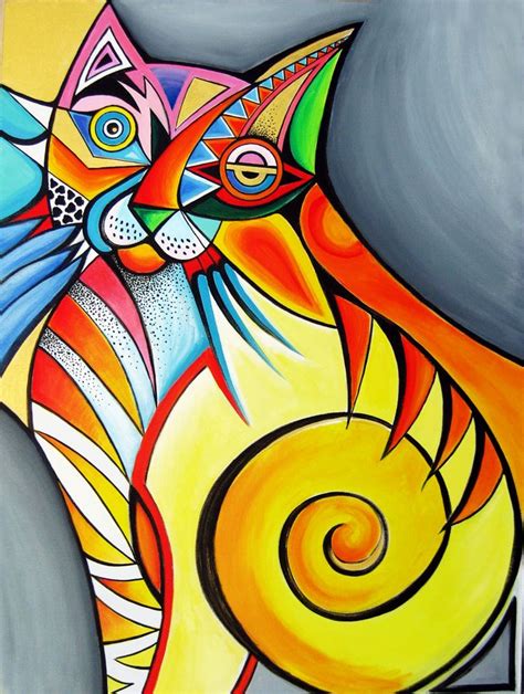 abstract colorful cat painting - Rina Rojas