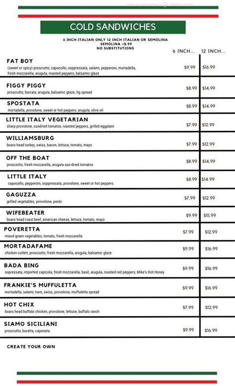 Menu at Frankie’s Italian Deli restaurant, Riverview