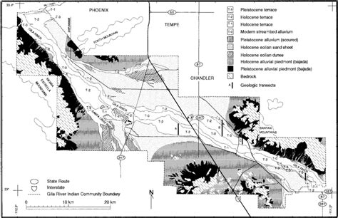 Geomorphic map of the Gila River Indian Reservation, Arizona. Map shows ...