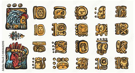 Mayan alphabet. Ancient mexican mesoamerican glyphs, hieroglyphics ...