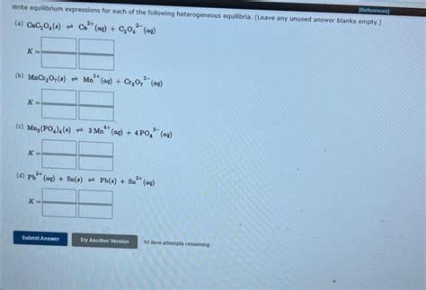 Solved |ieferences] Write equilibrium expressions for each | Chegg.com