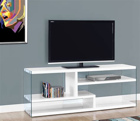 60" Glossy White and Tempered Glass TV Stand from Monarch | Coleman ...