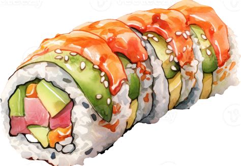 Sushi roll watercolor illustration. AI Generated 26976500 PNG