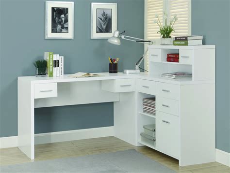 Sleek White Finished L-shaped Corner Office Desk with Storage ...