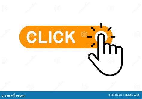 Click Here Button with Hand Icon Stock Vector - Illustration of sign ...