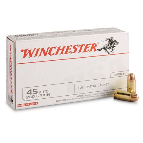 Winchester, .45 ACP, FMJ, 230 Grain, 50 Rounds - 12053, .45 ACP Ammo at ...