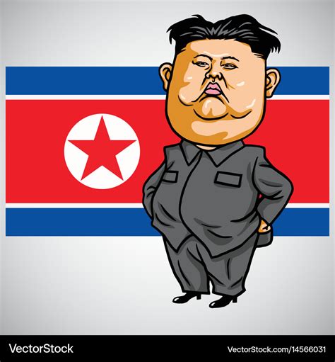 Kim jong-un cartoon with north korea flag Vector Image