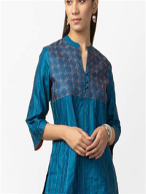 Buy Fabindia Blue Kantha Work Straight Kurti - Kurtis for Women ...