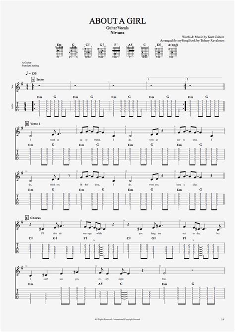 About a Girl by Nirvana - Guitar & Vocals Guitar Pro Tab | mySongBook.com