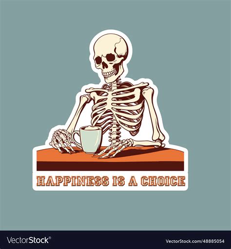 Skeleton drinking coffee with happiness Royalty Free Vector