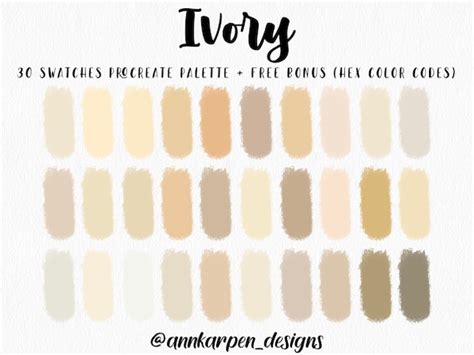 Ivory Warm Procreate Palette 30 HEX Colors Palette Instant - Etsy