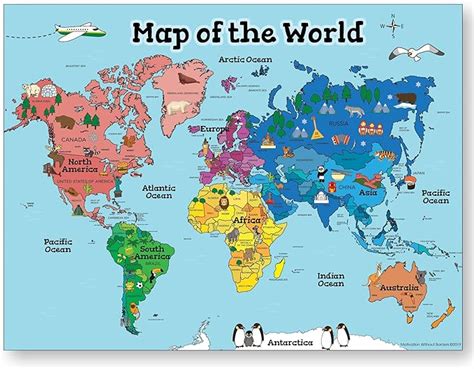 World Map Poster for Kids (18x24 World Map Laminated) Ideal World Map ...