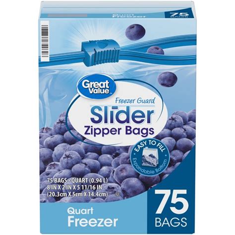 Great Value Freezer Guard Slider Zipper Quart Storage Bags, 75 count ...