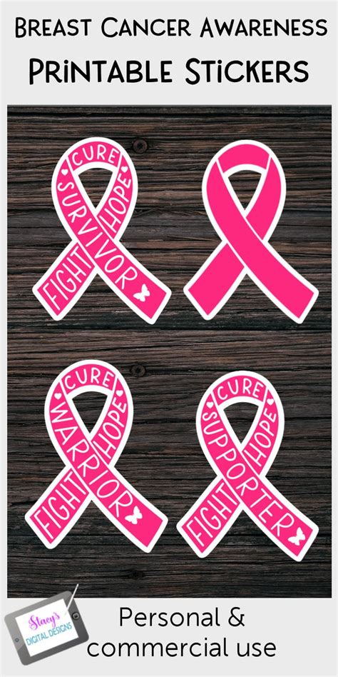 Breast Cancer Awareness Stickers - 4 Printable Stickers