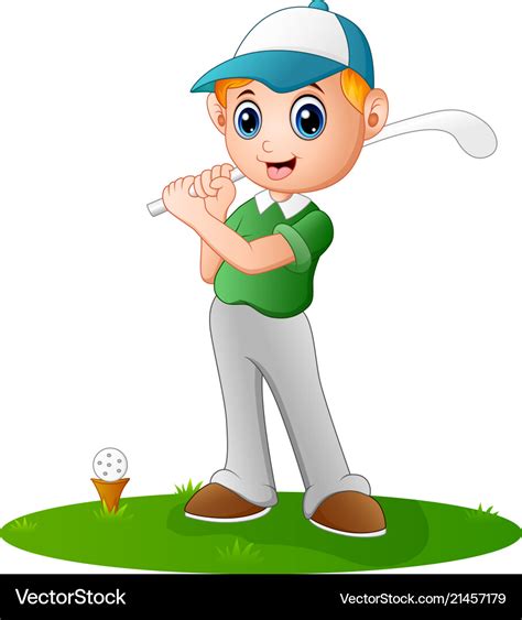 Cartoon boy playing golf Royalty Free Vector Image