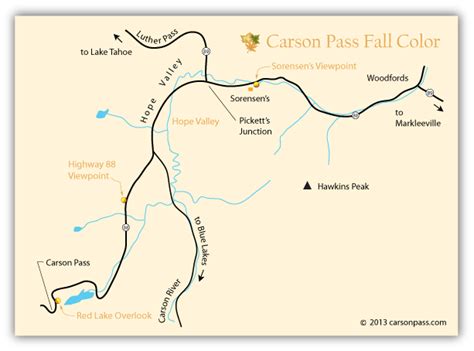 map of east side of Sonora Pass showing best places for viewing fall ...