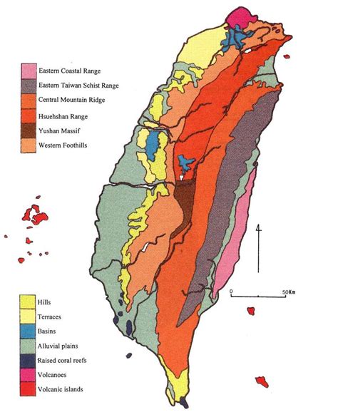 Map of Taiwan showing the major physiographic regions. (Redrawn from ...