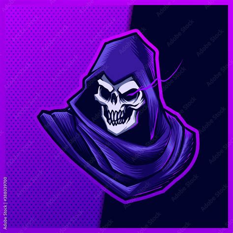 Purple Grim Reaper esport and sport mascot logo design with modern ...