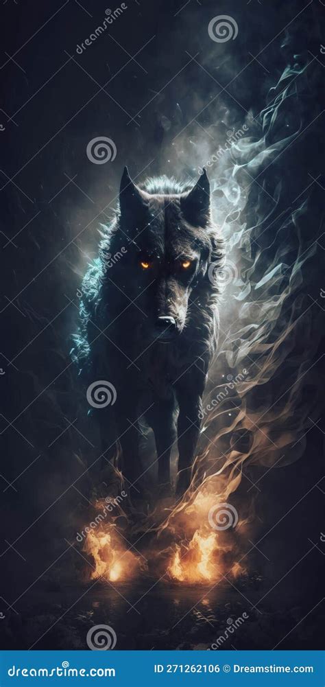 Scary Wolf with Glowing Eyes in the Dar Stock Illustration ...