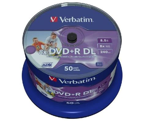 Verbatim 8x DVD+R DL Inkjet Printable Discs - 50 Pack - Ebuyer