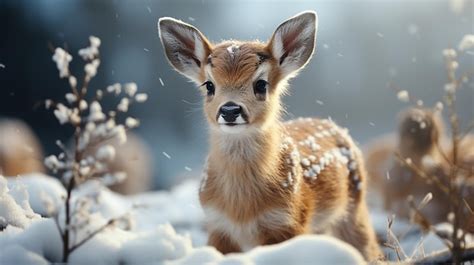 Premium AI Image | a deer is standing in the snow.