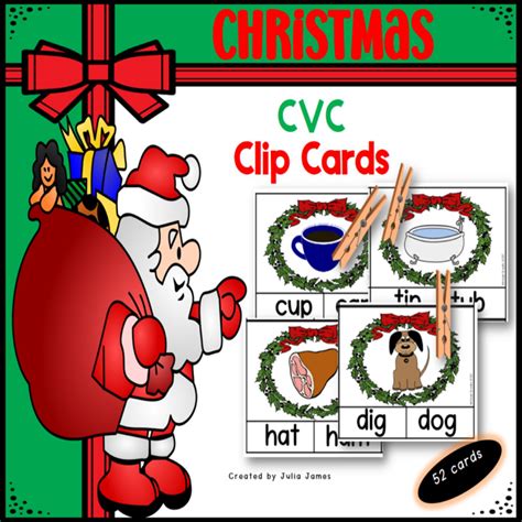 Christmas Cvc words Clip Cards | Made By Teachers