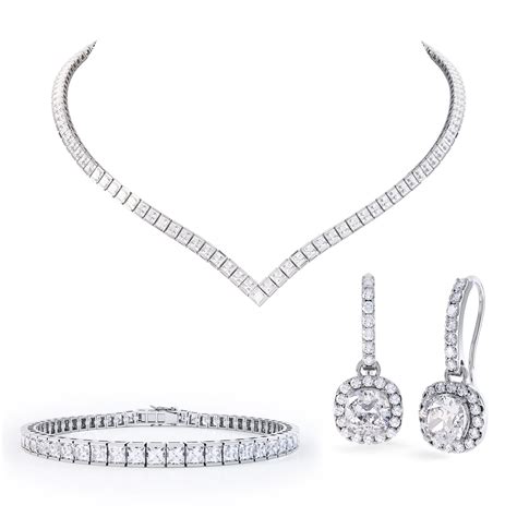 Princess White Sapphire Platinum plated Silver Jewelry Set:Jian London ...